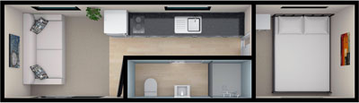 Floorplan layout 1 of 3 for the 8.4 by 2.4 meter cabin - True Home Cabins