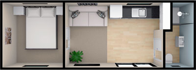Floorplan layout 3 of 3 for the 8.4 by 3 meter cabin - True Home Cabins